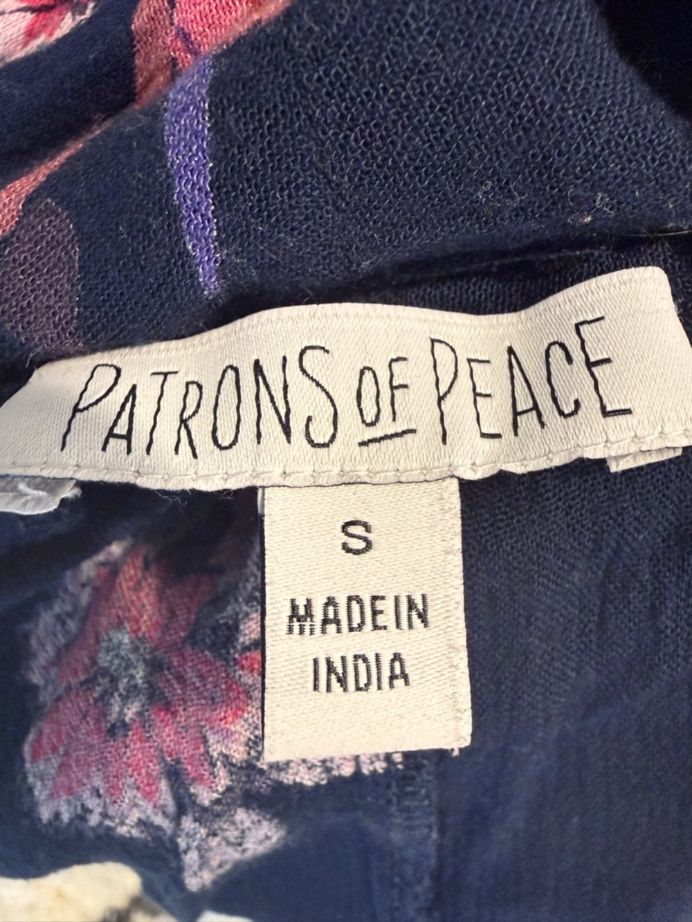 Patrons of Peace Small Boho Floral Kimono Cardigan Navy Pink Flowy Open Front - Picture 7 of 7